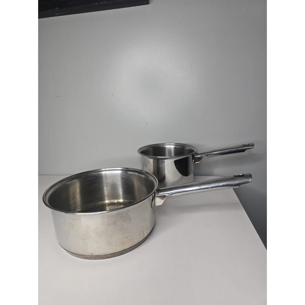 Tramontina 18/10 Stainless Steel 20 & 16 cm Saucepan Pots Try-Ply Clad Set of 2